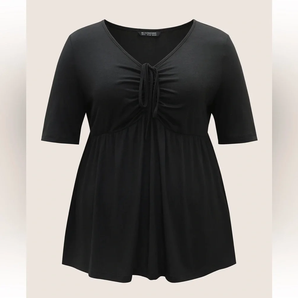Bloomchic Plus Size Solid Drawstring Ruched Knit Top - Picture 4 of 8